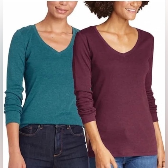 NWT Eddie Bauer Women’s Long Sleeve V-Neck 2-Pack Size XXL - Picture 1 of 3